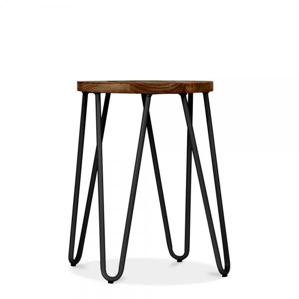 Stool 46cm in Black with Elm Wood Seat 