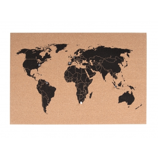 Present Time Present Time World Map Wall Cork Board with Pins